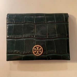 Tory Burch Green Croc Leather Card Case